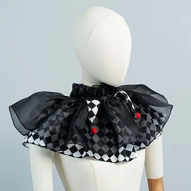 

New Halloween Clown Collar Black and White Plaid Fake Collar Men and Women Clown Costume Accessories Clown Neck Chocker Cosplay