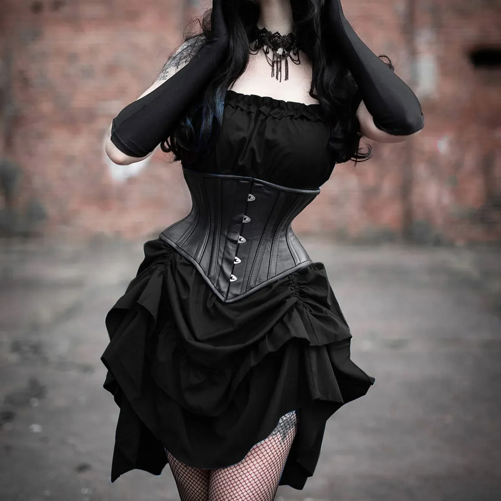 Medieval Renaissance Elf Princess Lolita Sleeveless Women Waist Corset Dark Gothic Ruffles Dress Vintage Pirate Cosplay Costumes