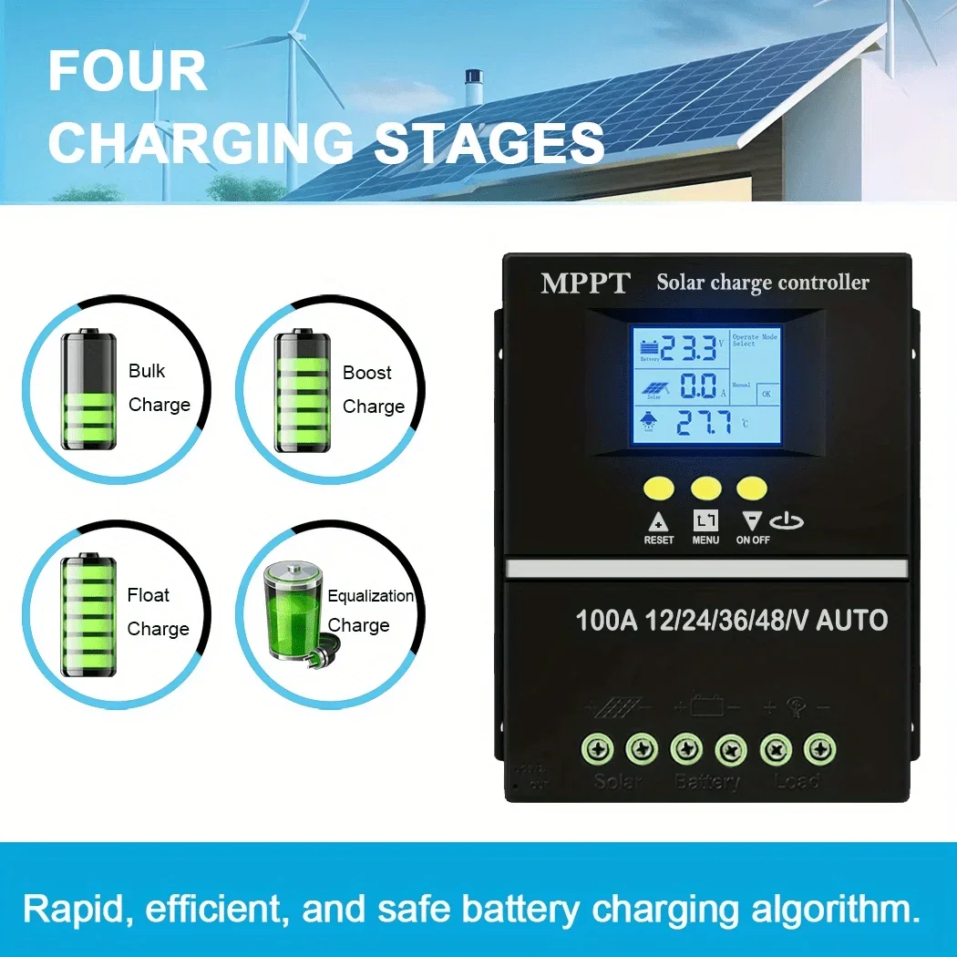 100A Dual USB Solar Charging Controller 12V 24V 36V 48V Solar Panel Lead-acid/lithium Battery Stabilizer