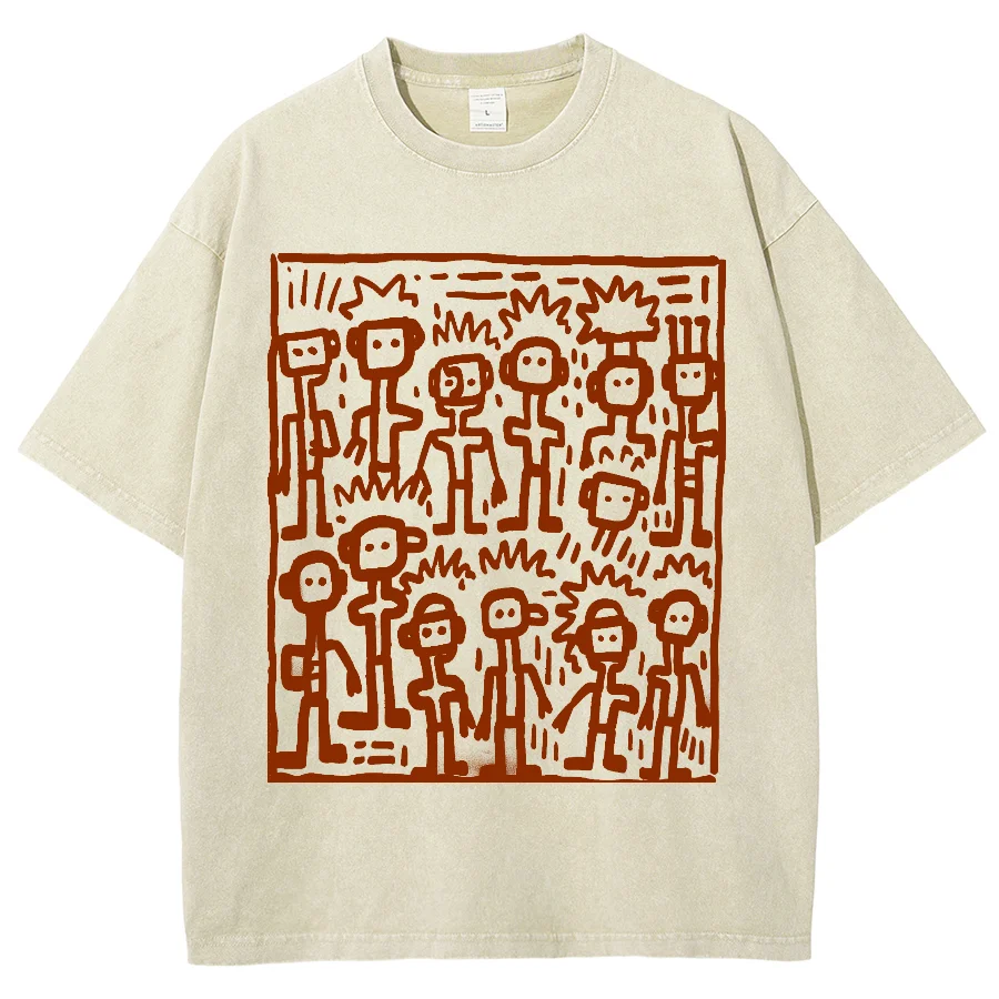 

Simple Line Hand-Painted Robot Printed T-Shirt 2024 Trend Designer New Short-Sleeved Neutral Style Shoulder Tee