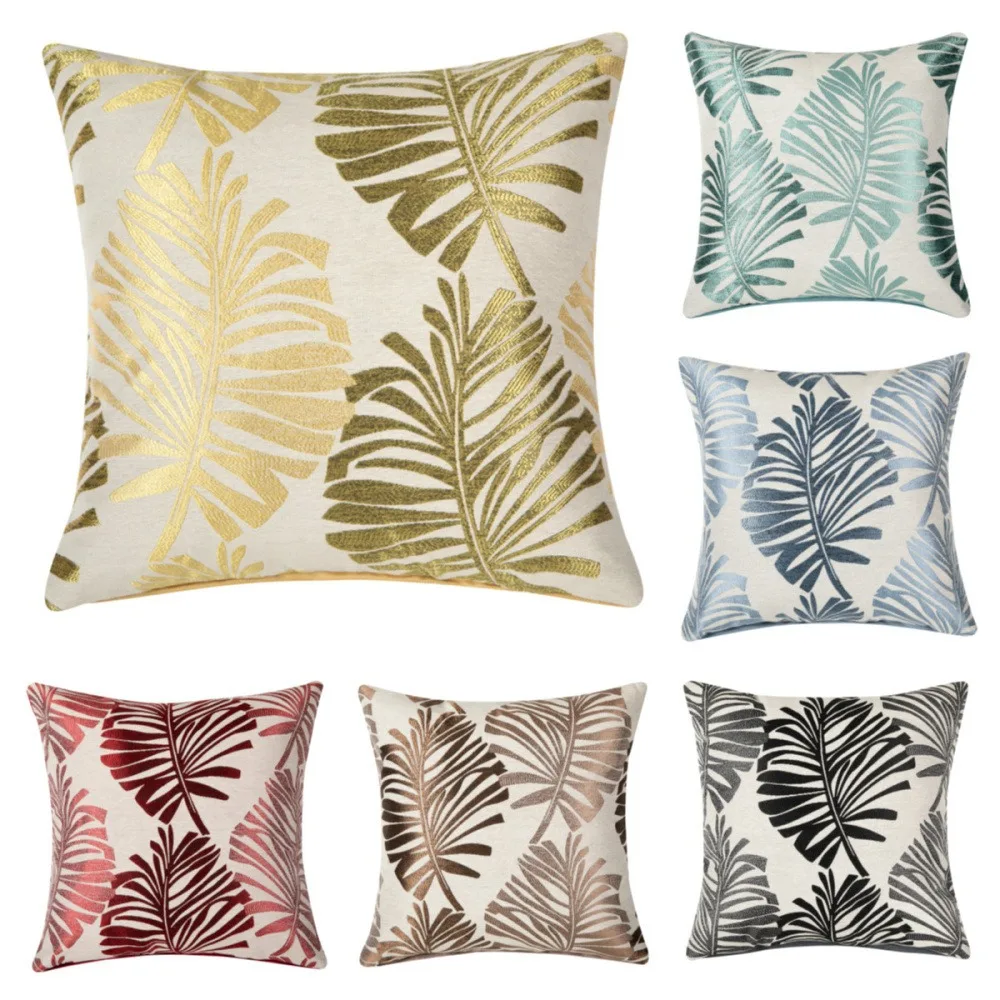 CIFBUY Cotton Linen Jacquard Plantain Leaf Cushion Cover 45x45cm Decorative Throw Pillow Case for New Year Home Sofa