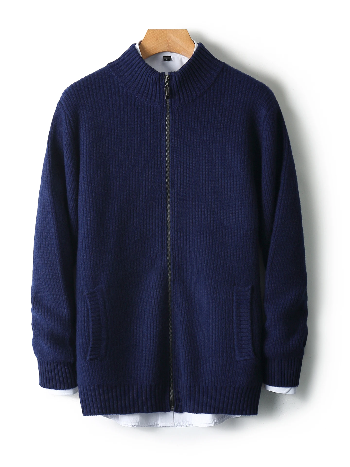 Smart Casual Autumn Winter Man Sweater Classic 100% Merino Wool Thick Knitted Cardigan Men Long Sleeve Clothing Tops Outerwear