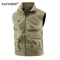 Men Outdoor Cargo Fish Sleeveless Vests Mens Tactic Multi Pocket Vests Coats Man Breathable Loose Casual Cardigan Vest Waistcoat