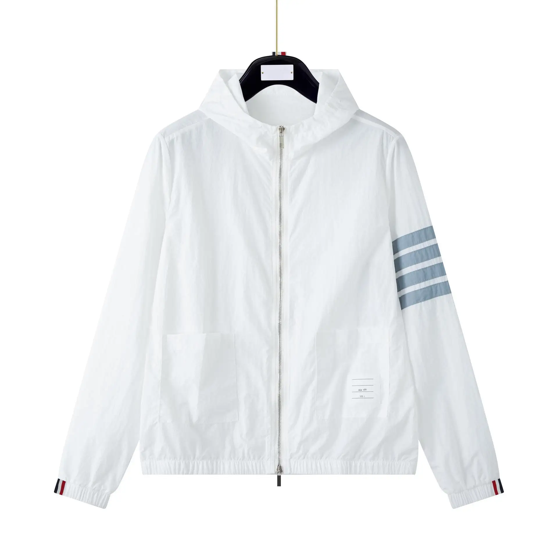 

Classic Summer Four Stripe Loose Unisex Zipper Sun Protection Clothing Casual Fashionable Polyester Fiber Long Coat