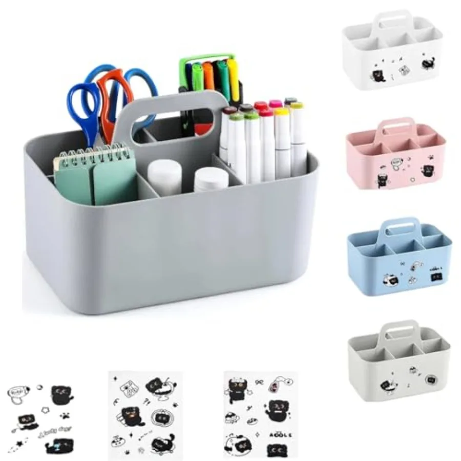 Panier de rangement en plastique, boîte de rangement à 5 compartiments, bac de rangement avec 3 autocollants Chat Organisateur pour