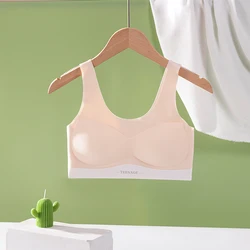 1-3PCS Girls' Puberty Sports Underwear For Primary Middle School Students Comfortable Seamless Bra With Beautiful Back Design