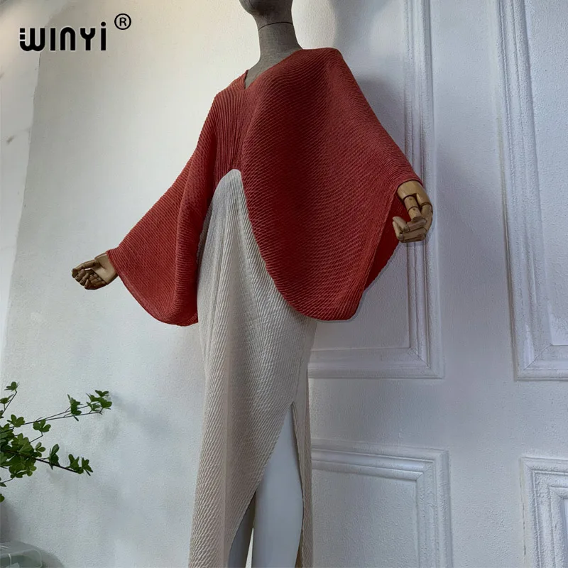 WINYI Summer dress Women crumple Design Loose robe Maxi Long Femme Vestidos holiday Party Elegant free size Pleated dress