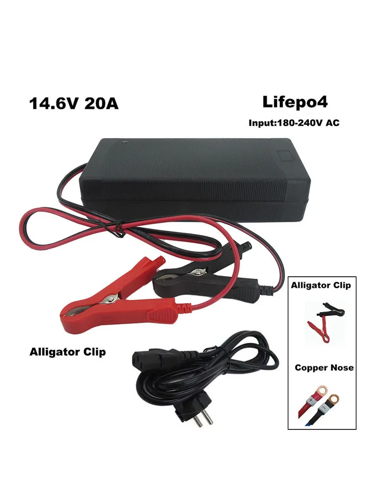 Szybka ładowarka Lifepo4 14.6V 10A 20A 4S 12V 12.8V do akumulatorów litowo-żelazowo-fosforanowych, z złączami krokodylkowymi. — zdjęcie produktu 7