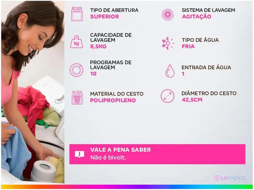 Lavadora de Roupas Electrolux LES09 8,5kg 10 Programas de Lavagem - 220V