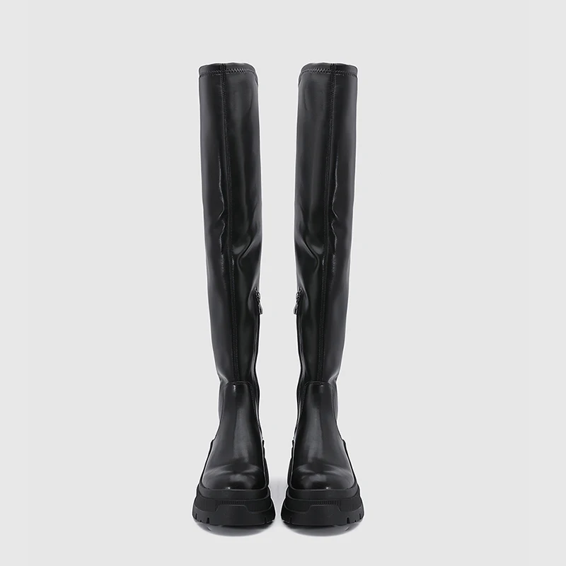 Brand Women Shoes 2023 Autumn Winter Fashion Round Toe Women\'s Over-the-Knee Boots Height-increasing Slimming Black High Boots