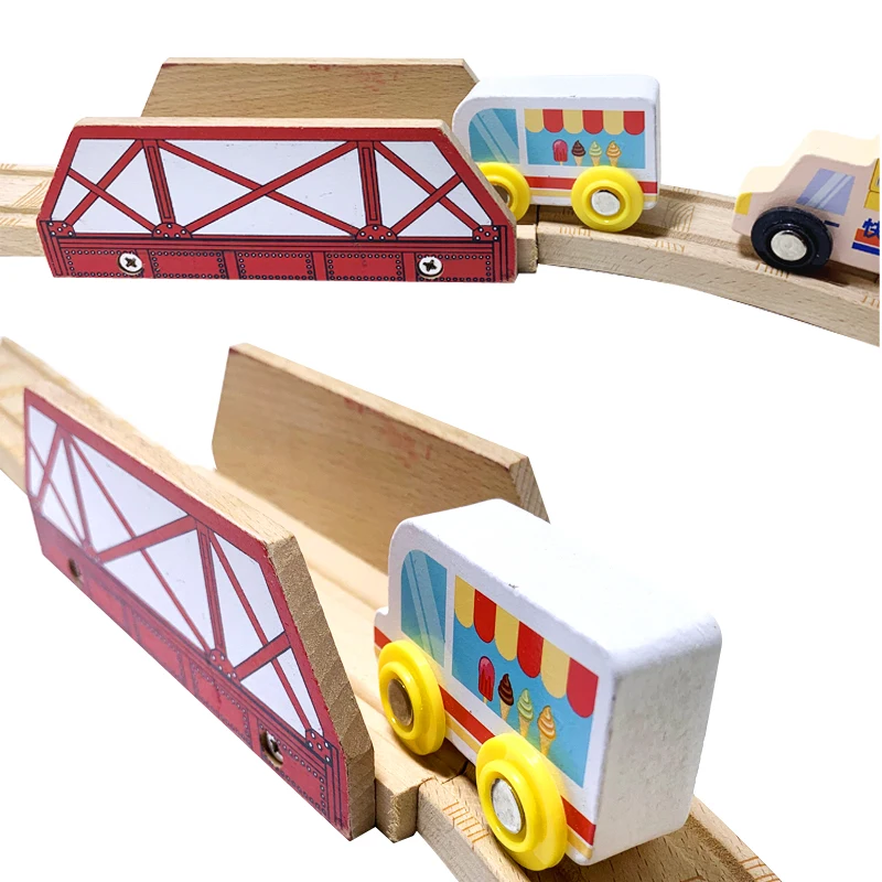 Wood Train Track Accessories Bridge Track Toys Compatible With Train Wooden Tracks Kids Train Scene Boys Toy Gift