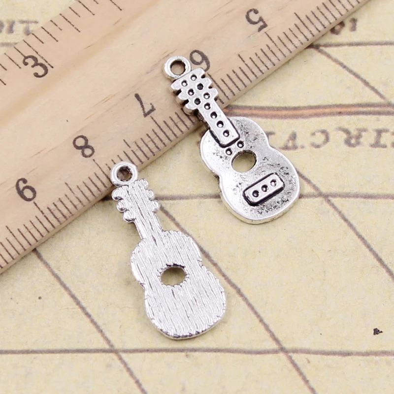 20pcs Charms Acoustic Guitar 26x11mm Tibetan Bronze Silver Color Pendants Antique Jewelry Making DIY Handmade Craft