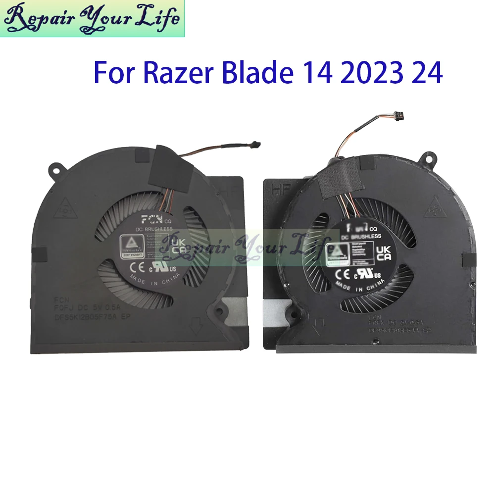 CPU GPU Cooling Fan For Razer Blade 14 RZ09-0482 RZ09-0508 2023 2024 Notebook Cooler Radiator Fans FQFJ FQFK DFS5K12B05F75A DC5V