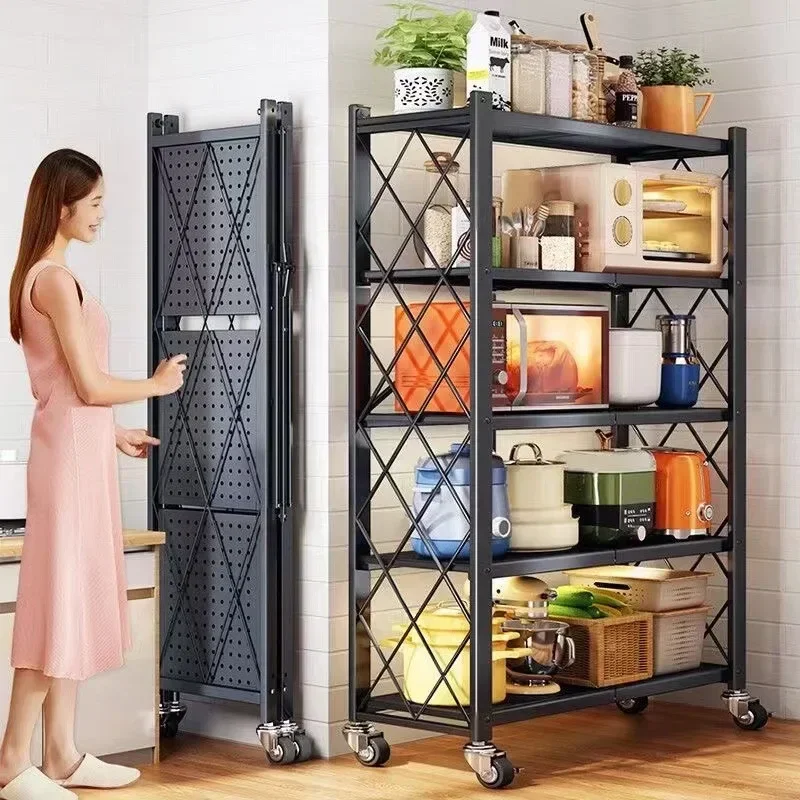 Kitchen supplies free installation folding kitchen rack home microwave oven storage rack
