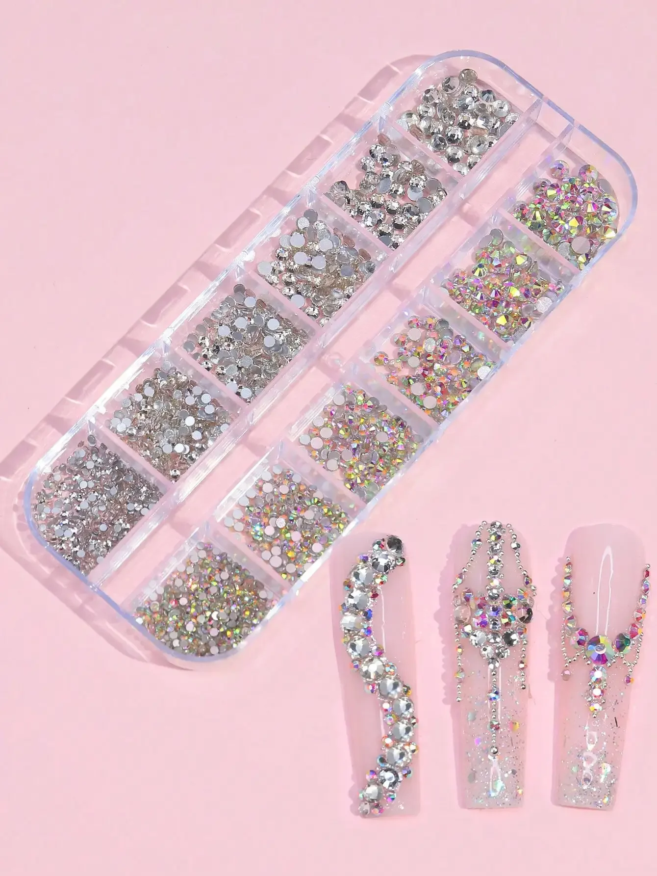 

12 Grids/Box Multicolor Flat Bottom Rhinestone Nail Art Decoration Diy Nail Charms Nail Gems Nail Supplies Nails