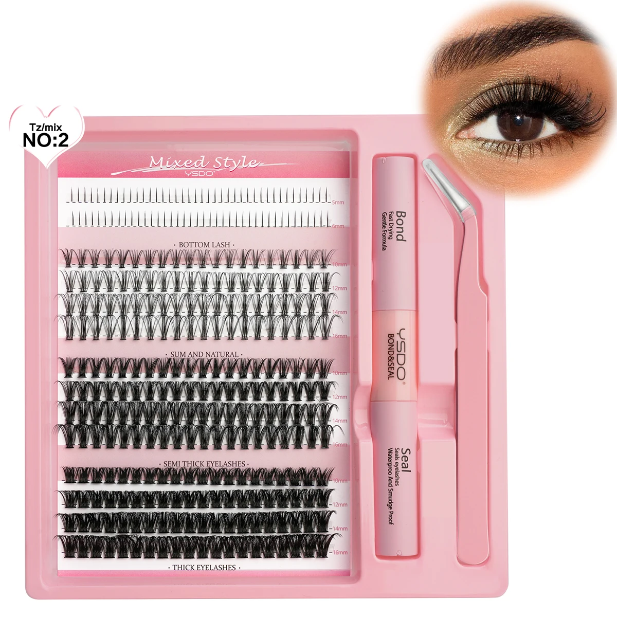 DIY Eyelashes Extension Natural Kit Individual Lashes Cluster 8-16mm Mix  with Lash Bond and Seal and Lashes Gluing  Accessorie