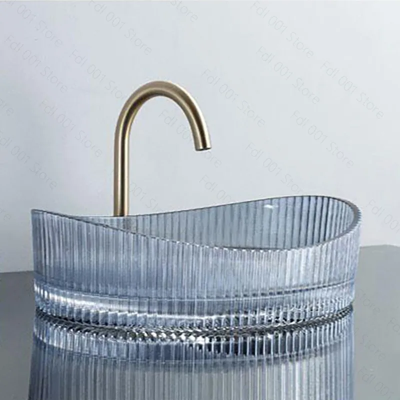 Fashionable Minimalist Style Oval Crystal Wash Basin Pipe Series Countertop Basin