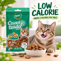 Gnawlers Crunchy & Tender Cat Treats 65g, Chicken/Salmon & Milk, Low-Calorie Soft-Center Snacks with Prebiotics, no fillers 6