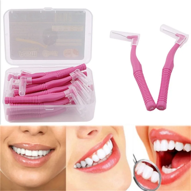 20Pcs/box Teeth Whitening L Shape Push-Pull Interdental Brush Oral Care Dental Tooth Pick Tooth Orthodontic Toothpick ToothBrush