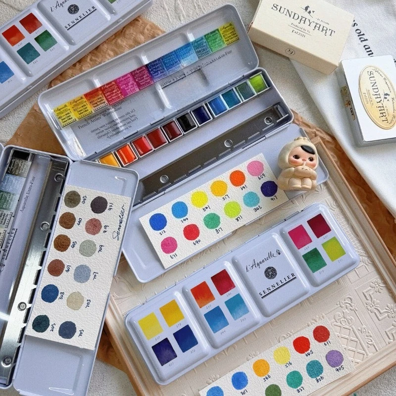 SENNELIER Artist-Grade Watercolor Paints - 12 Half-Pan Honey-Infused Pigments for Professional Artists Portable Art Supplies