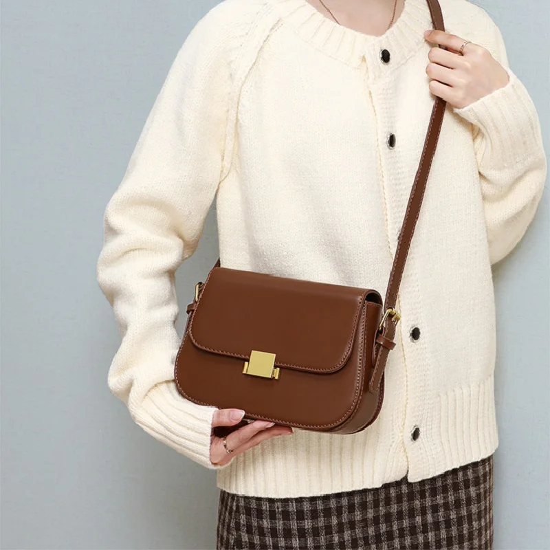 New Genuine Leather Women's Crossbody Bag 2024 Fashion Shoulder Bag Korean Style Luxury Ladies Underarm Commuter Shopping Bag