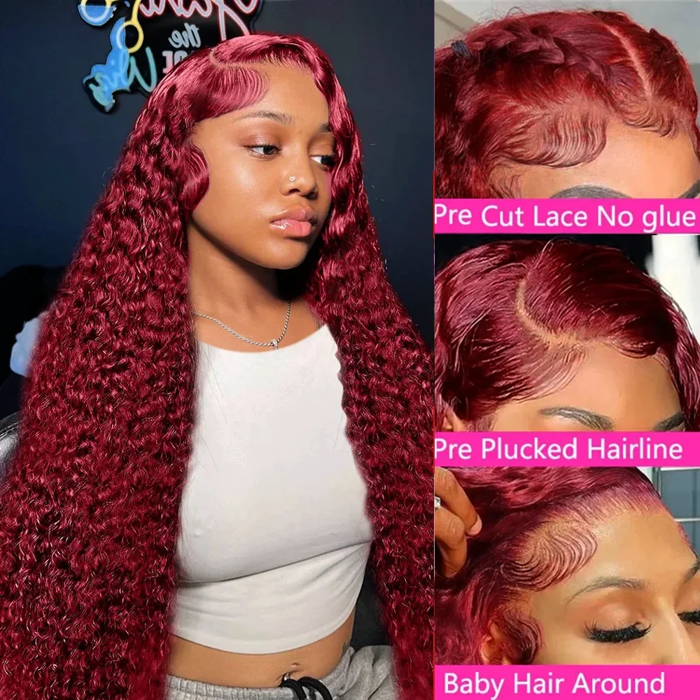 Deep Wave 99j Burgundy 13x6 Lace Frontal Wig Human Hair 99j HD Transparent Lace Front Wigs Brazilian Red Wine Water Wave Wigs