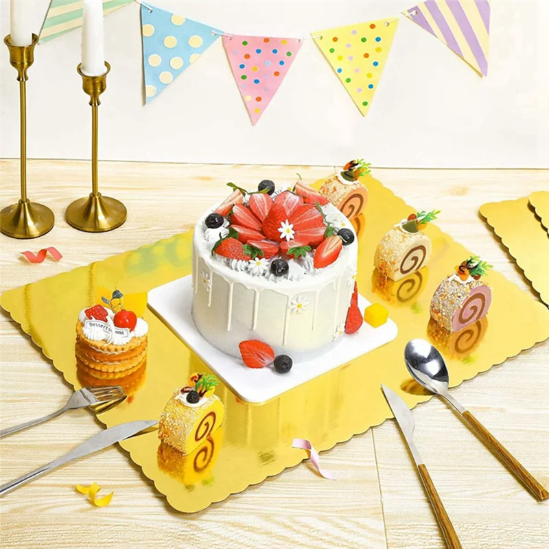 A76X-Quarter Cake Sheet 14X10 Inch Gold Foil 20 Pack Rectangle Cake Board Disposable Cardboard Cake Bases For Baking Gold