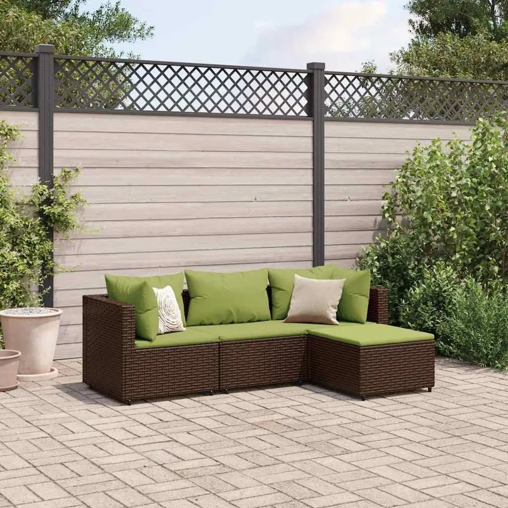 

4-Piece Brown Rattan Outdoor Patio Furniture Set with Cushions for Lounge, Garden, or Balcony