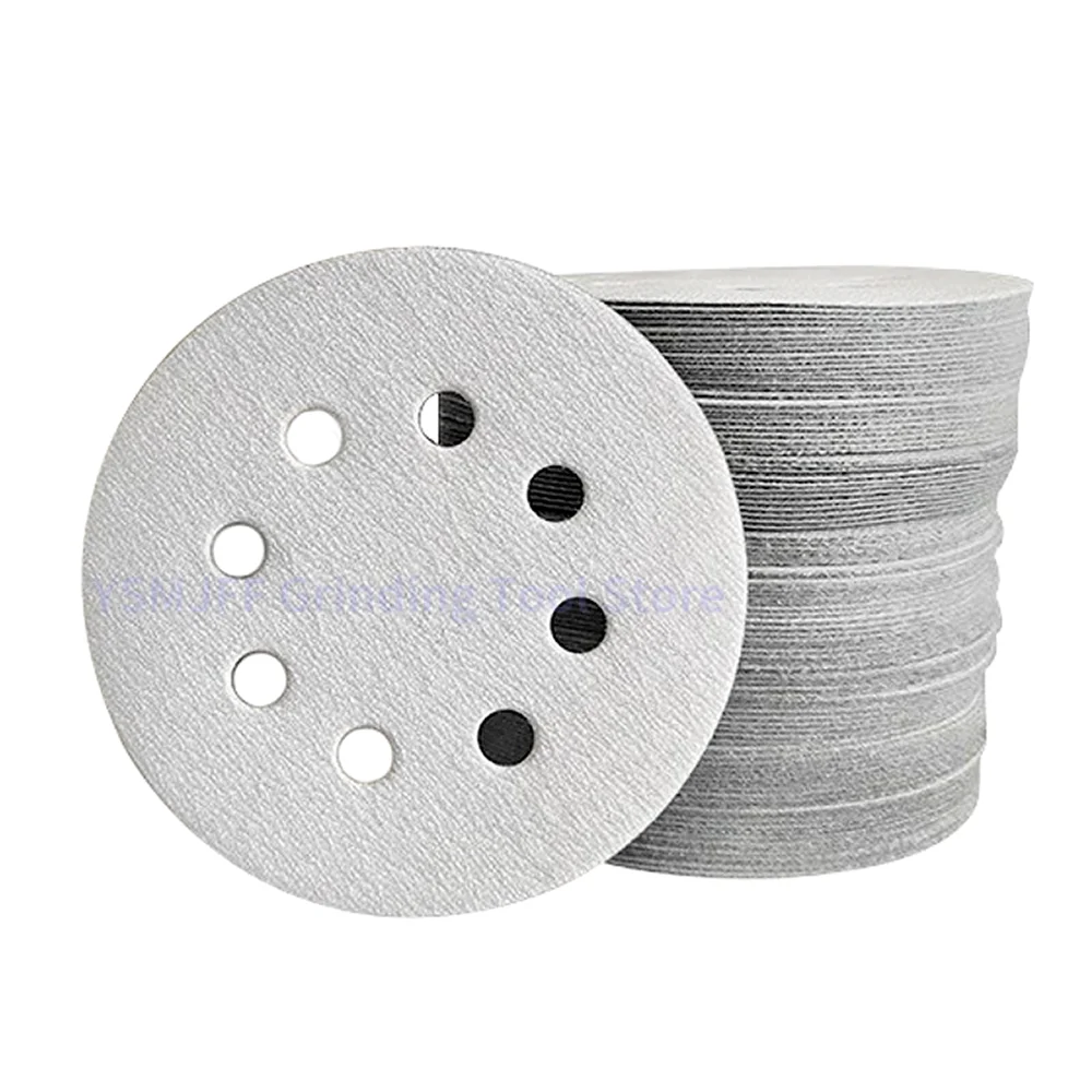 50PCS 5 Inch 8 Hole Sanding Discs White Self-adhesives Sandpaper 60-1000 Grits Hook & Loop Sanding Disc for Wood Metal Grinding