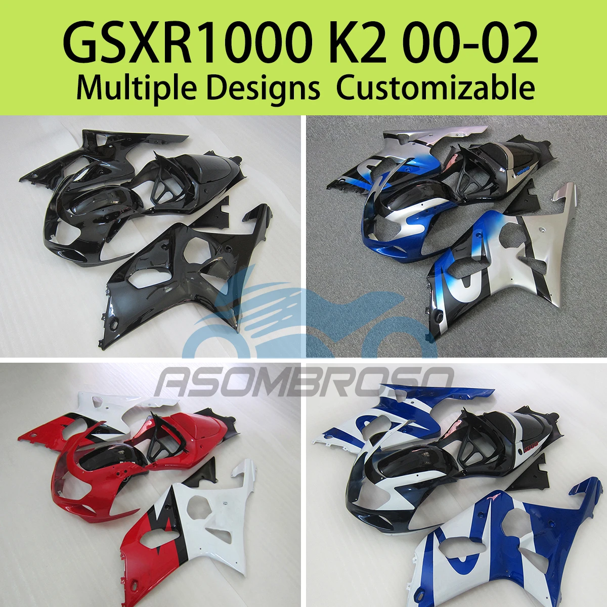 

GSXR1000 00 01 02 100% подходят обтекатели для SUZUKI GSXR 1000 K2 2000 2001 2002 ABS инъекционный пластиковый обтекатель комплект обтекателя мотоцикла