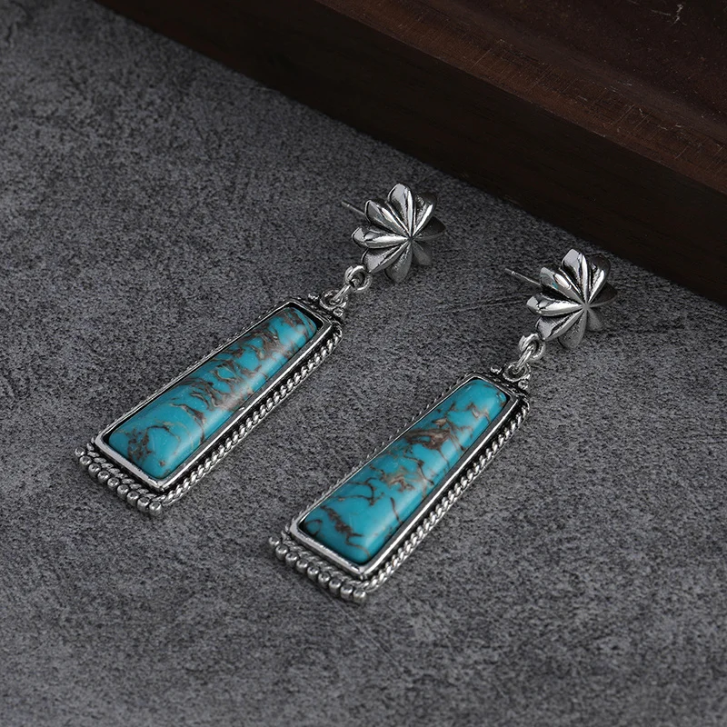 Vintage Bohemian Turquoise Drop Dangle Earrings Western Style Jewelry For Women Girls