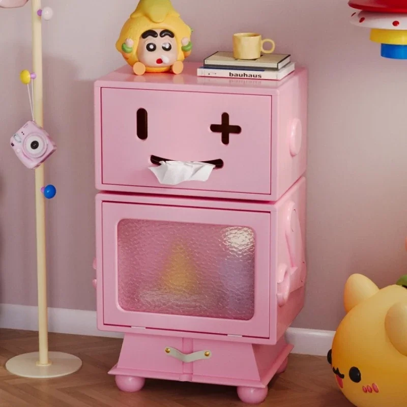 

Pink cute robot side few sofa side cabinet cream wind bedside table creative tissue box