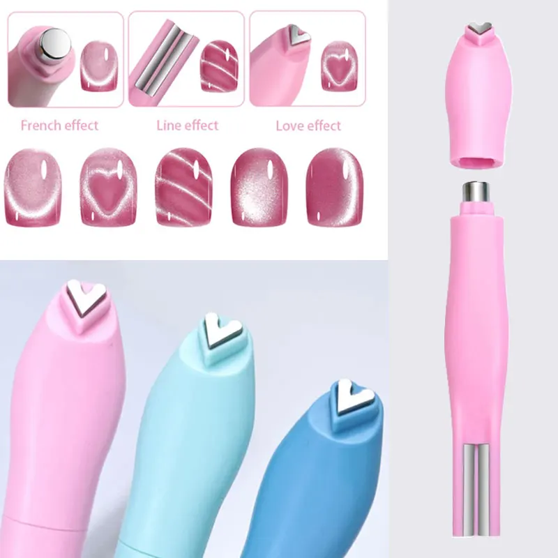 3in1 Nail Heart Shaped Magnet Tool 3D Love Heart Cat Eye Effect Double Line Moon Snake French Pattern Nail Art Accessories Tools