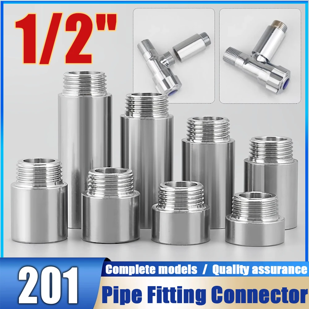 

BSP 1/2" Male/Female Thread 201 Stainless Steel Pipe Fitting Extension Pipe 10mm-50mm Connector Kitchen Water Tap Adapter
