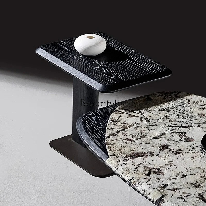 

yj7 Modern light luxury coffee table combination living room high-end elm wood leather acrylic natural luxury stone coffee table