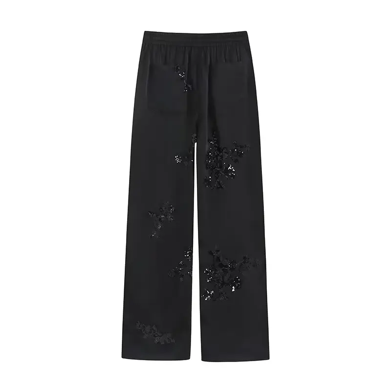 PB&ZA 2024 Summer New Women\'s Fashion Versatile European and American Heavy Industry Embroidered Pants