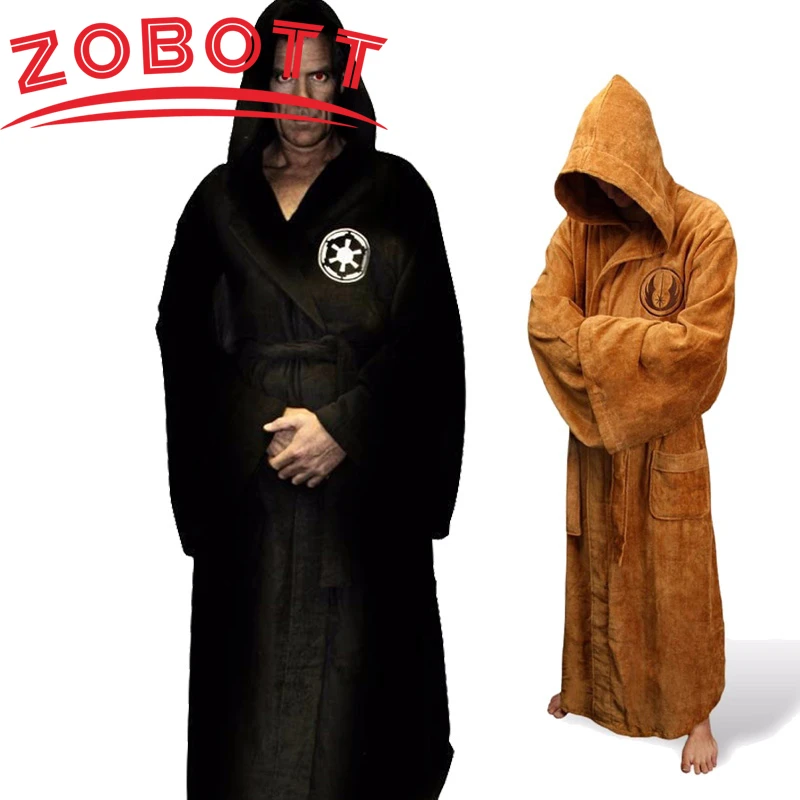 Male Flannel Robe Male With Hooded Thick Star Dressing Gown Jedi Empire Men\'s Bathrobe Winter Long Robe Mens Bath Robes Homewear