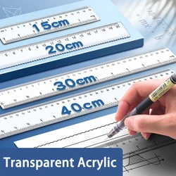 15/20/30cm Transparent Plastic Ruler Blue Color Simple Style Portable Tool Cute for Student School & Office Stationery