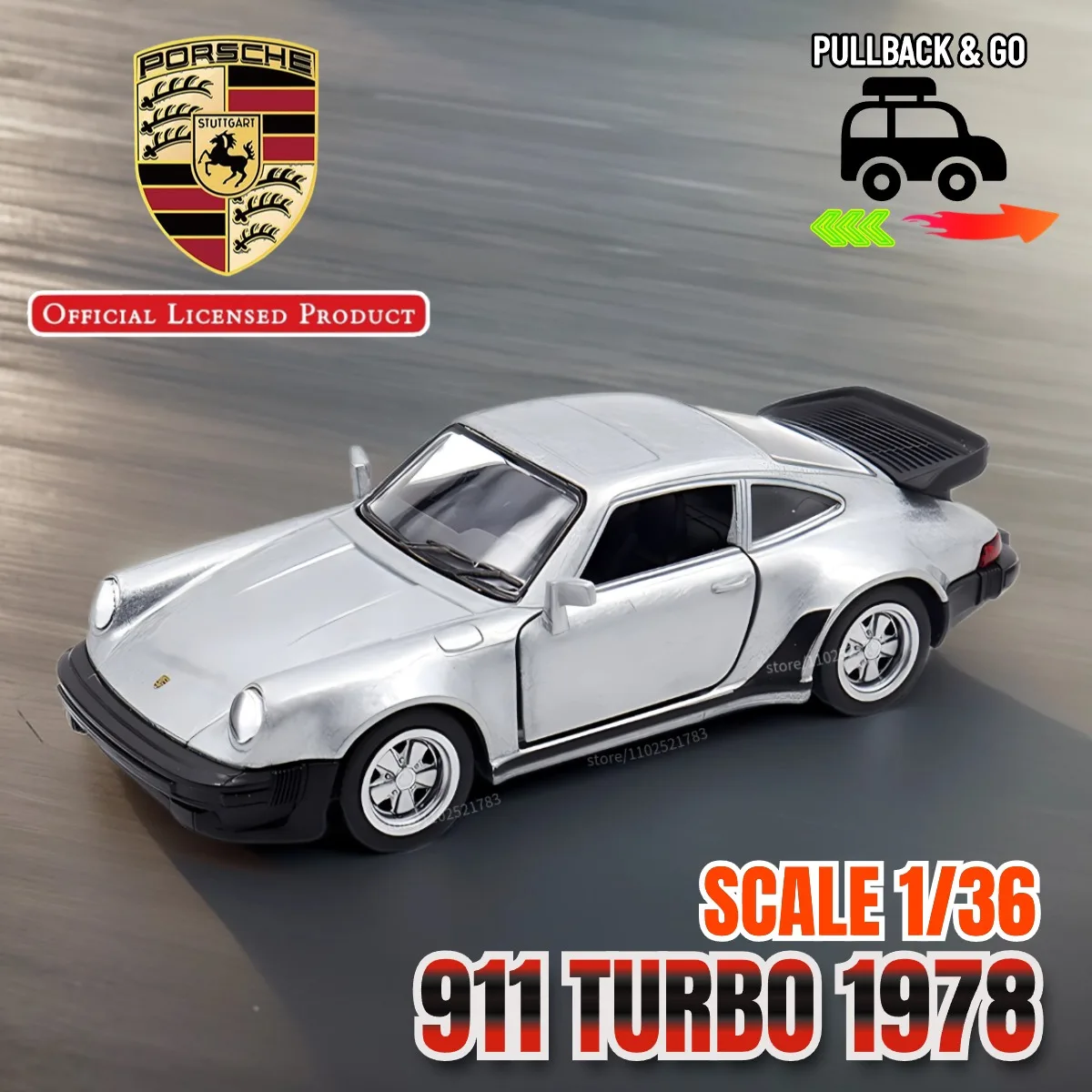 

Porsche 911 Turbo 1978 1:36 Scale Pullback Toy Car Model Official Licensed Alloy Diecast Vehicle Replica Xmas Gift Kid Boy Toy