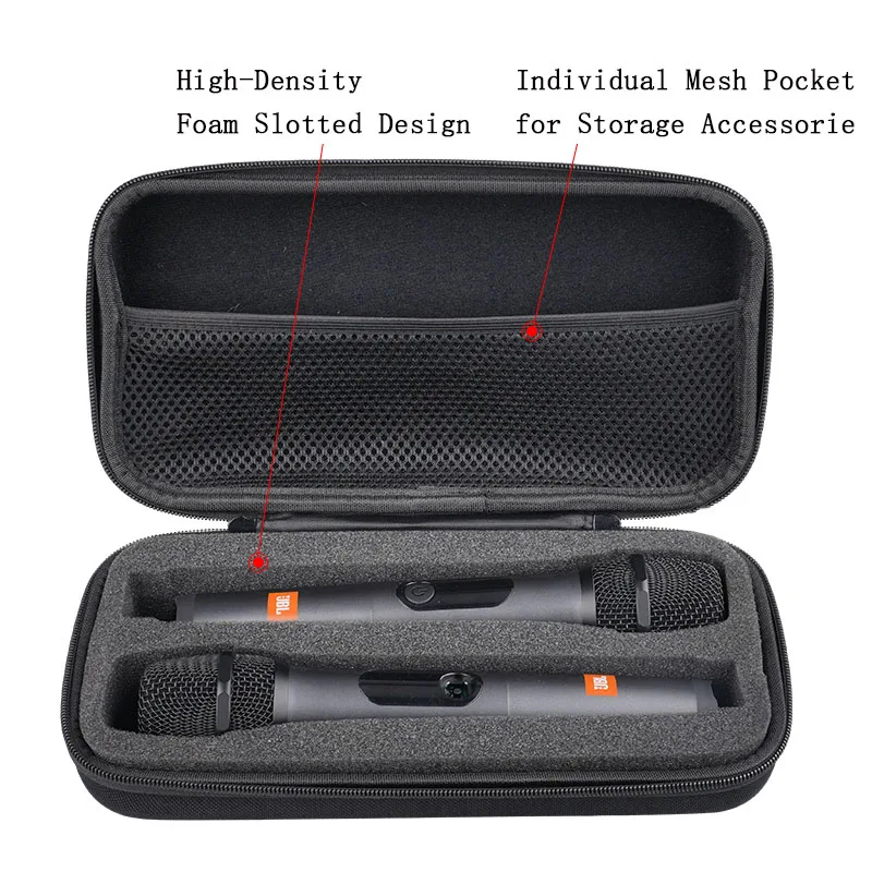 Double Microphones Storage Bag Shockproof Large-capacity Carrying Case Bag +Foam Mini Mic Hood for Travel Camping Business Trip