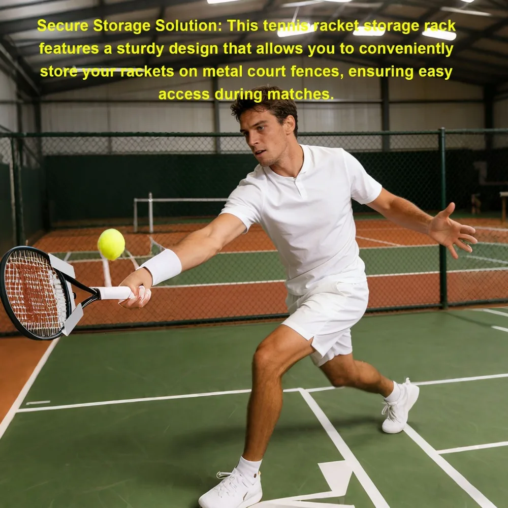 2PCS Plug-in Tennis Racket Wall Mount Heavy Duty Weatherproof Tennis Racket Holder Plastic Sports Court Fence Hook
