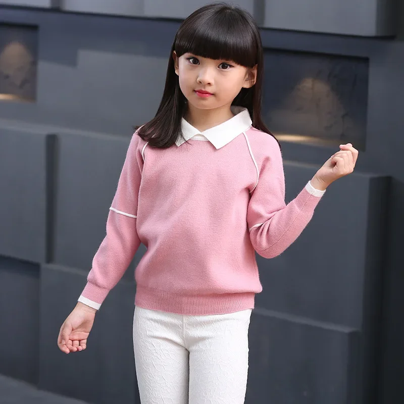 Teenage Girls Sweaters Spring Autumn Girls Long Sleeve Knitted Clothes Kids Turn Down Collar Sweater For Girls 6 8 10 12 Year