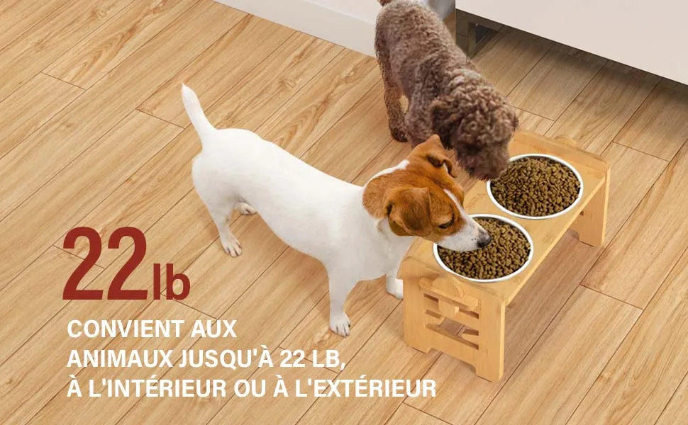 Maßgefertigter Erhöhter Bambus-Futterautomat für Katzen und Hunde mit 2 Edelstahlschüsseln – Detail 3