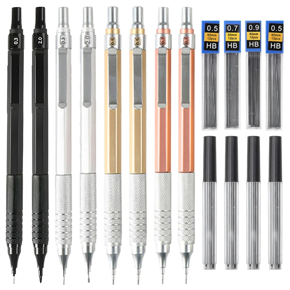 

Mechanical Pencils 0.3 0.5 2mm Metal Automatic Pen Leads Drawing Sketch Office School Teacher Kids Girls Stationery 2B Knife