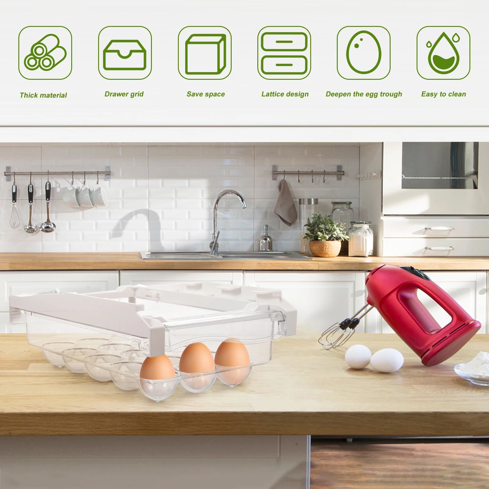 

1pc Egg Rack Hanging Drawer Holder Pet Clear Fridge Organizers Storage Case Multi Compartment Durable ABS PET Save Space Kitchen