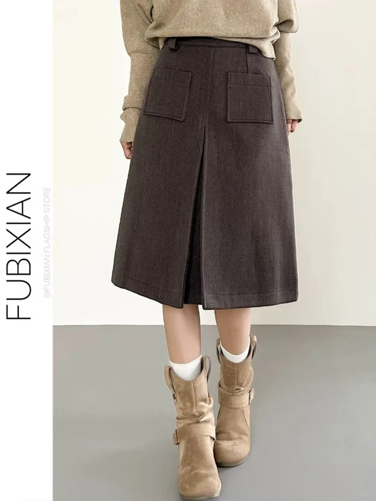 

Карамельная шерстяная юбка А-силуэта для женщин, новая зимняя модель, стройнящая, для офиса, средней длины