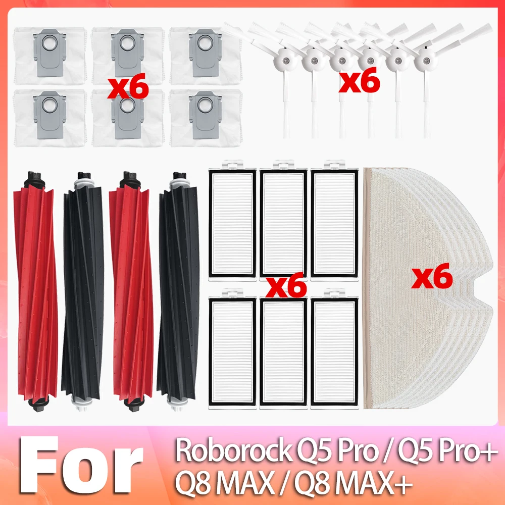 Compatible For Roborock  Q5 Pro / Q5 Pro+ / Q8 Max / Q8 Max+ Main Side Brush HEPA Filter Mop Pad Dust Bag Parts Accessories