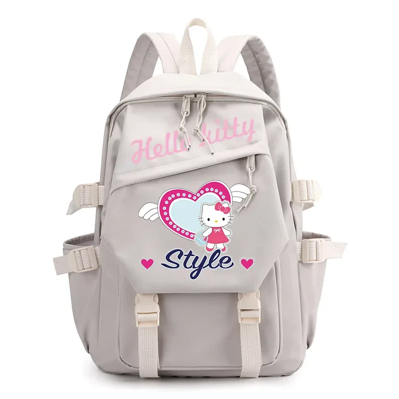 Sanrio-mochila escolar con estampado de Hello Kitty para mujer, morral de lona ligero con dibujos animados para estudiantes, novedad