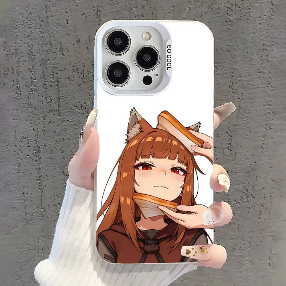 애니메이션 스파이스와 늑대 아이폰 케이스 (아이폰 17, 16, 15, 14, 13, 12, 11, Pro, XS, Max, Plus, Mini, SE 호환) 화이트 캔디 무광 충격 방지 커버