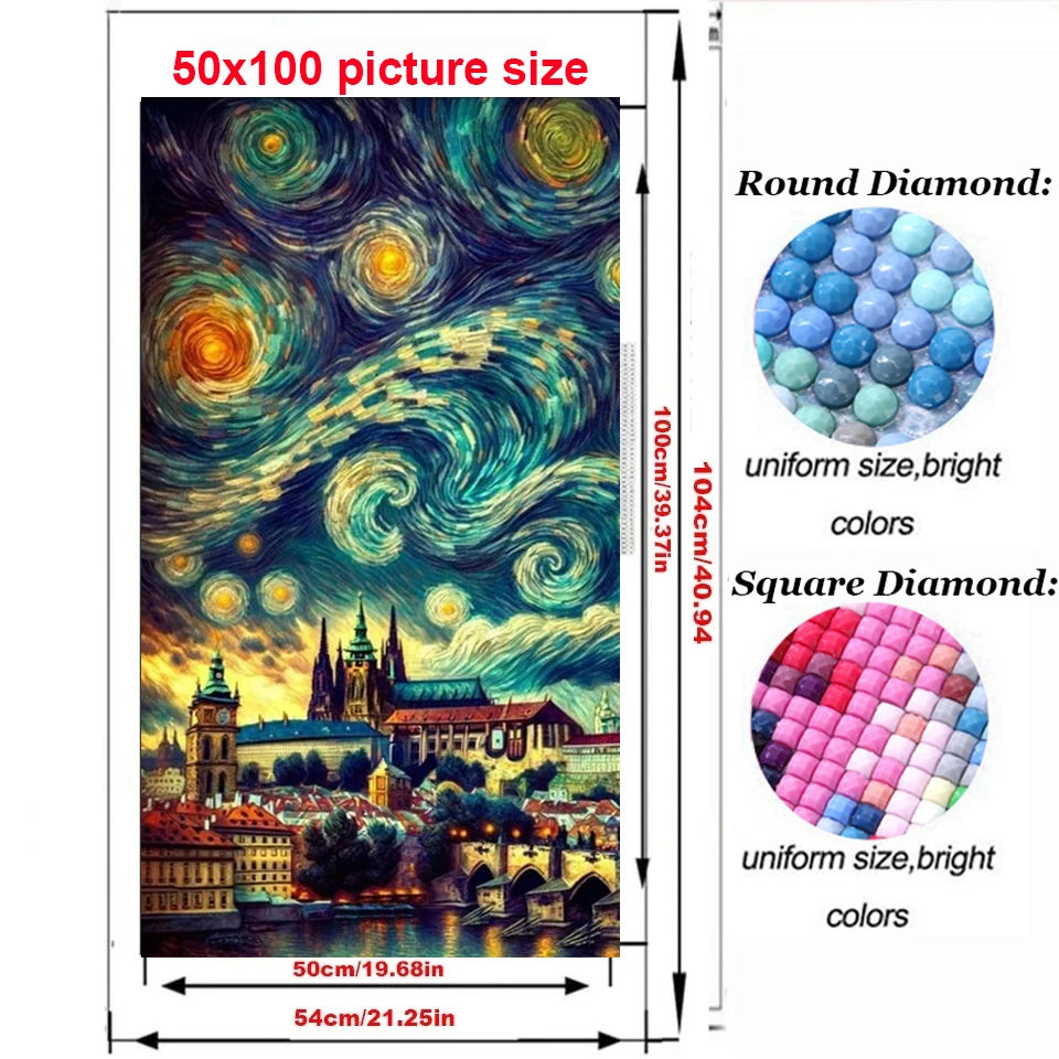 5D DIY Diamond Painting Cross Stitch Diamond Embroidery Van Gogh City Night Scenery Picture Rhinestones Mosaic Handmade Gift.